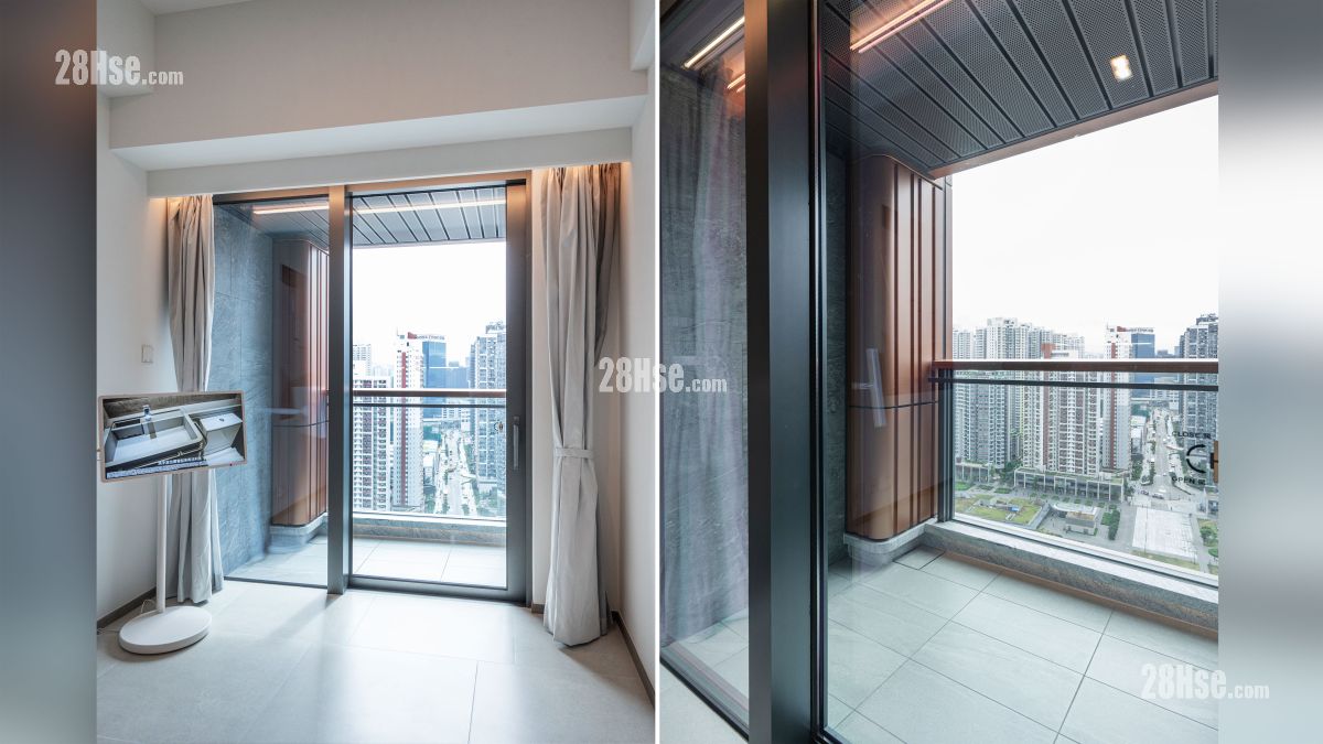 天璽天 2期 示範單位 客廳連接露台部分 (圖左), 露台部分 (圖右)