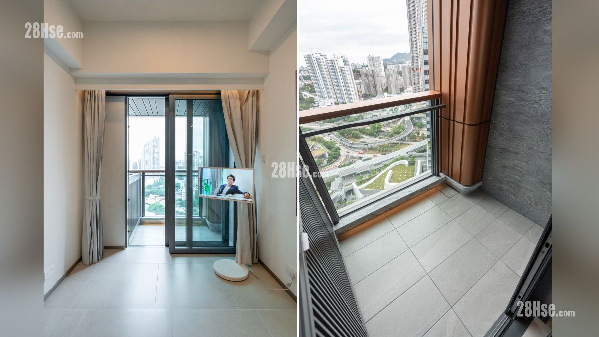 天璽天 2期 示範單位 客廳連接露台部分 (圖左), 露台部分 (圖右)