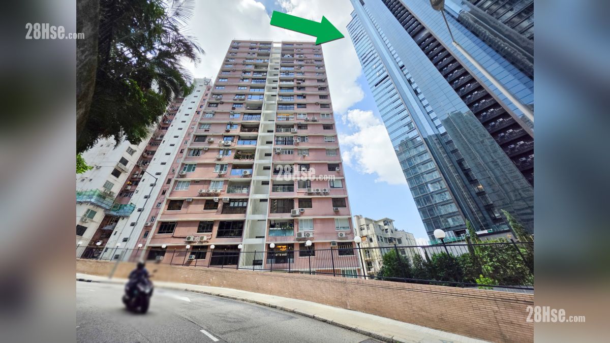 天御 2期 周邊大廈 項目 (綠色箭嘴部分) 旁邊的美麗閣