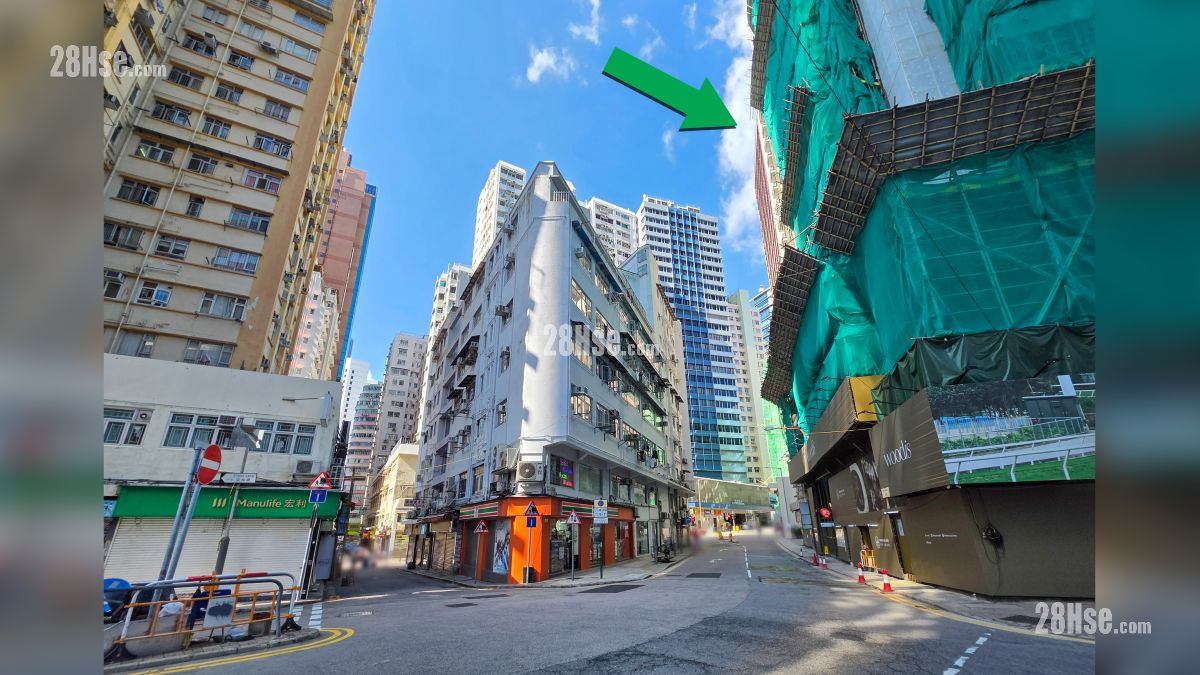 Woodis 屋苑設施環境 項目 (綠色箭嘴部分) 外的活道與永祥街交界