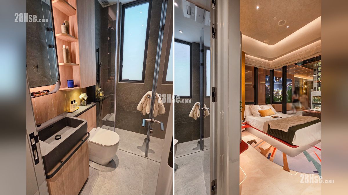 Woodis 示範單位 主人睡房浴室部分 (圖左), 從主人睡房入口部分觀看 (圖右)