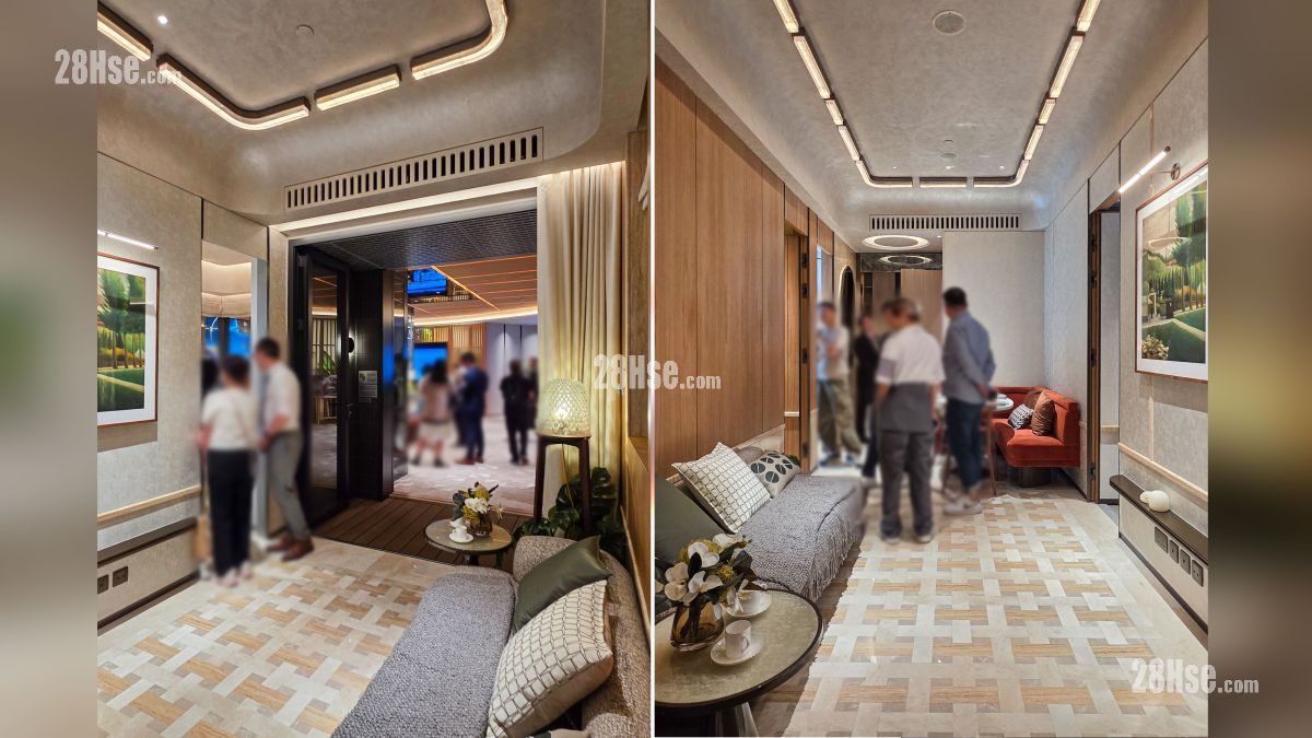 Woodis 示範單位 客廳部分 (圖左), 從露台部分觀看 (圖右)