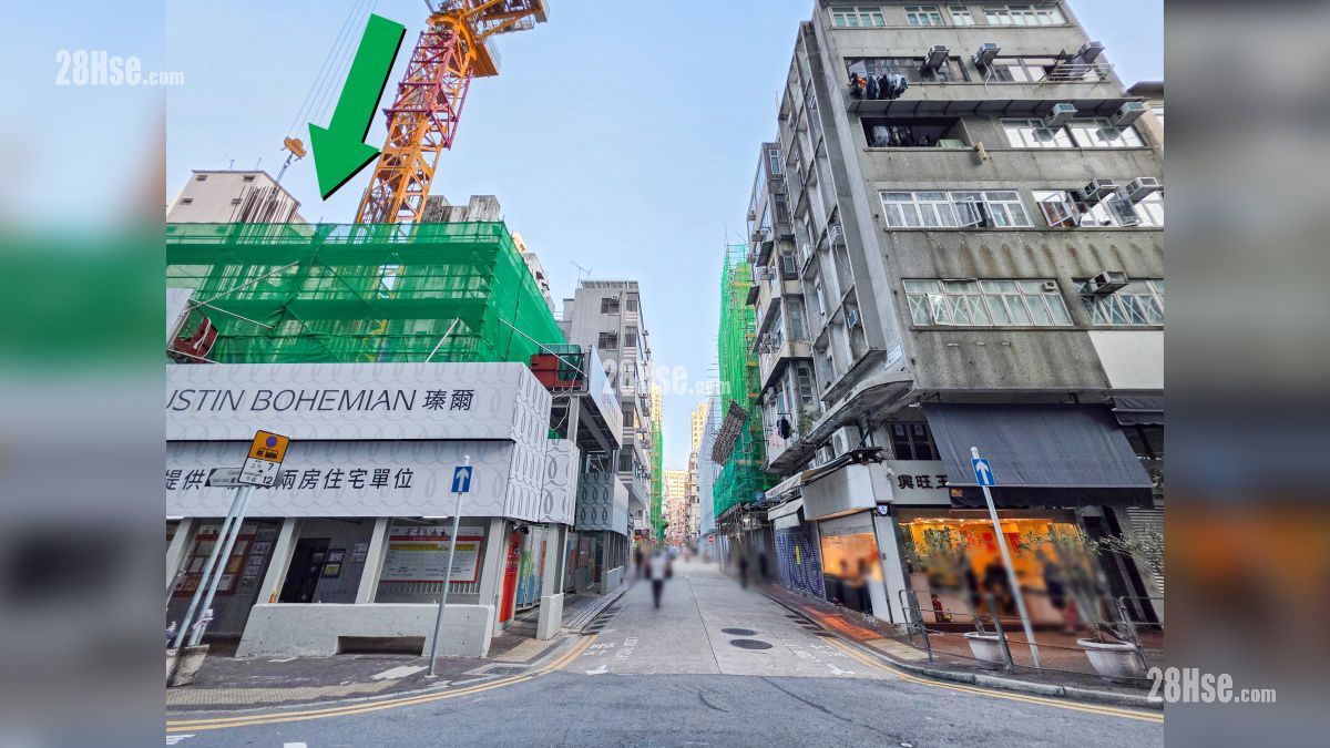 瑧爾 屋苑設施環境 項目 (綠色箭嘴部分) 外的南京街與廣東道交界