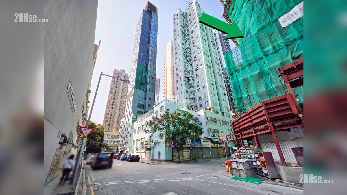 新市街與平瀾街一帶有舊式大廈與單幢式樓宇, 項目位於綠色箭嘴部分