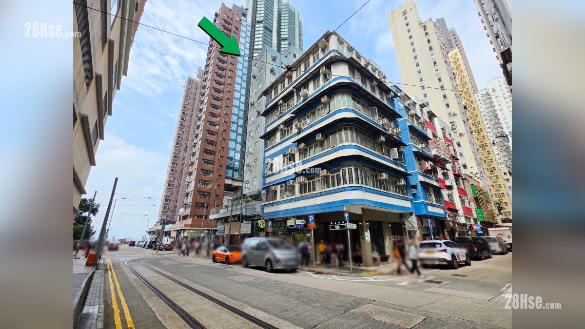 海嵎 周邊大廈 吉席街一帶有舊式大廈, 項目位於綠色箭嘴部分