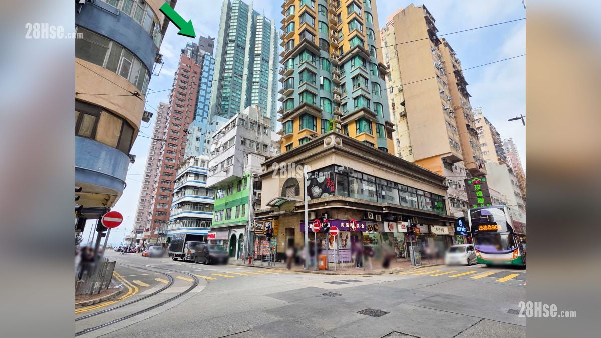 海嵎 附近街道 爹核士街與卑路乍街交界, 項目位於綠色箭嘴部分