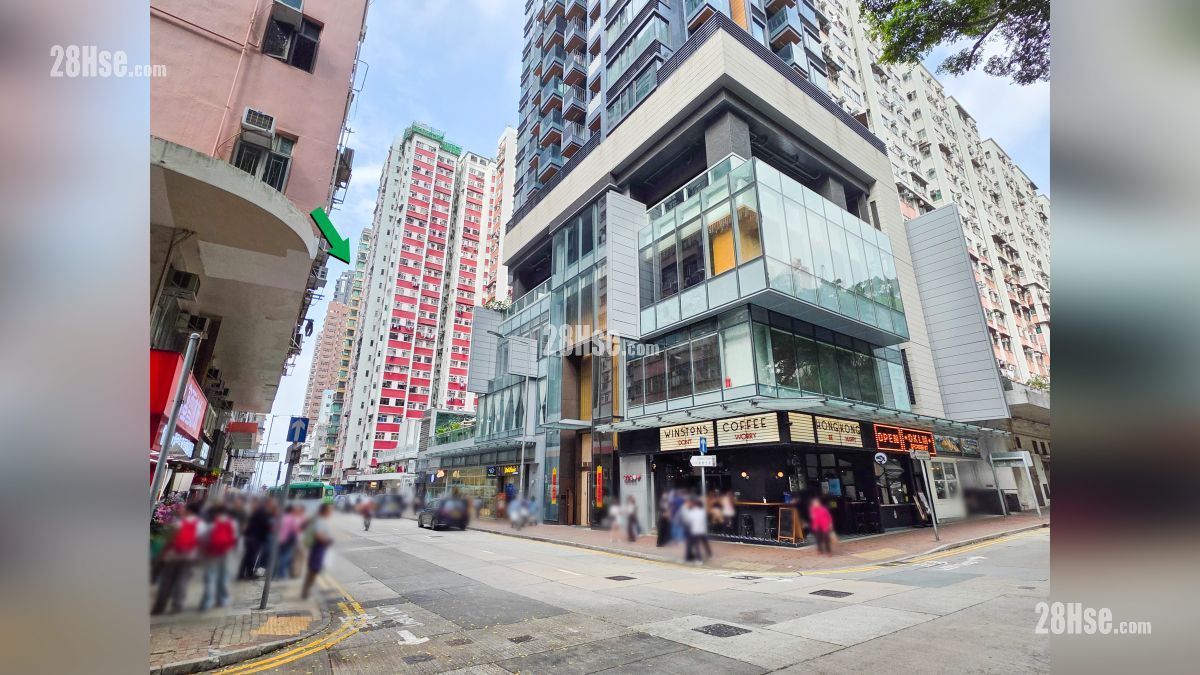 海嵎 附近街道 爹核士街與科士街交界, 項目位於綠色箭嘴部分