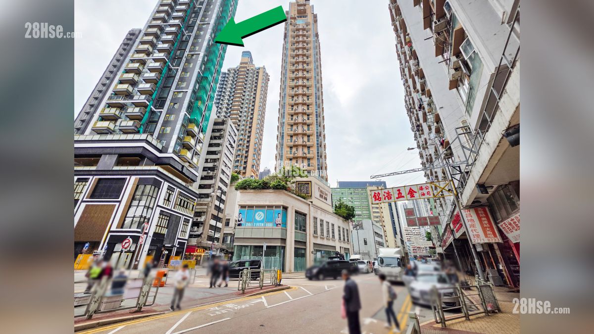 映居 屋苑設施環境 從福全街觀看項目 (綠色箭嘴部分)