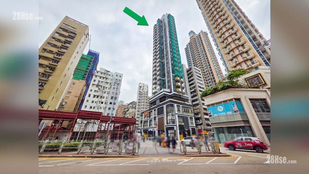 映居 屋苑設施環境 從福全街觀看項目 (綠色箭嘴部分)