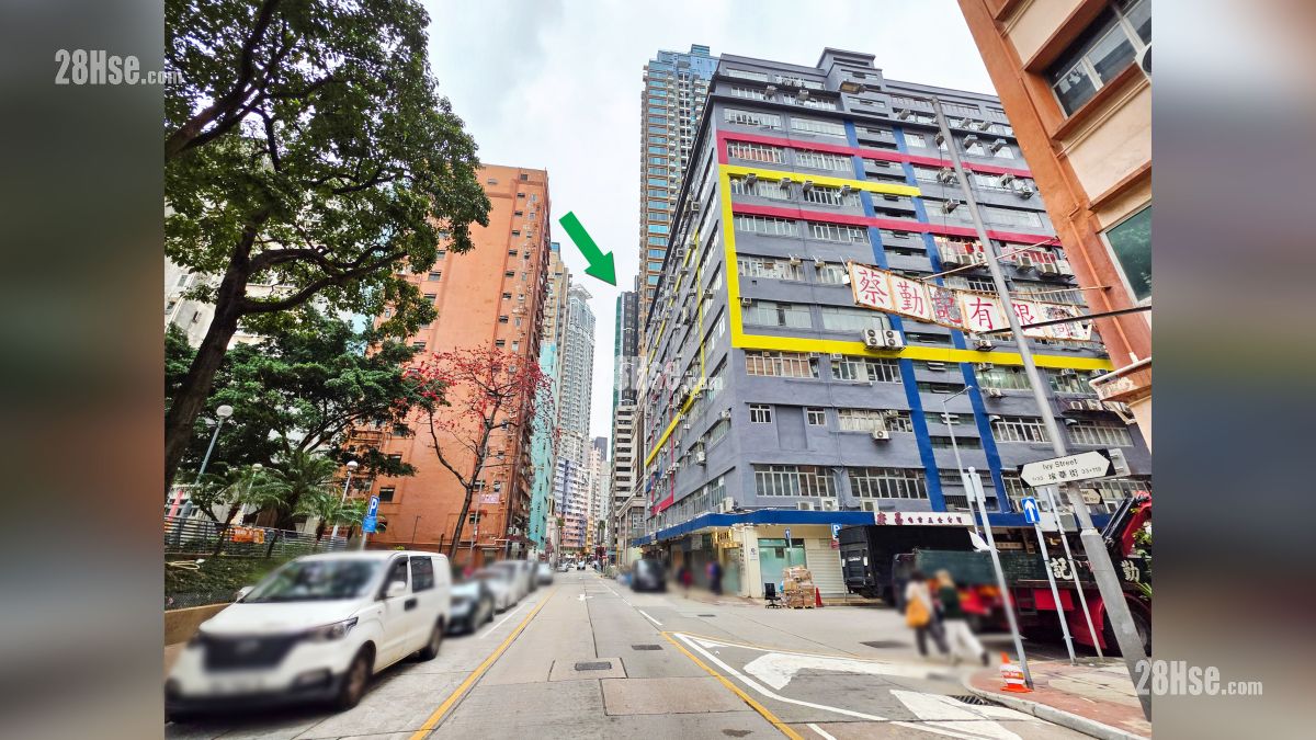 映居 附近街道 從埃華街遠處觀看項目 (綠色箭嘴部分) 