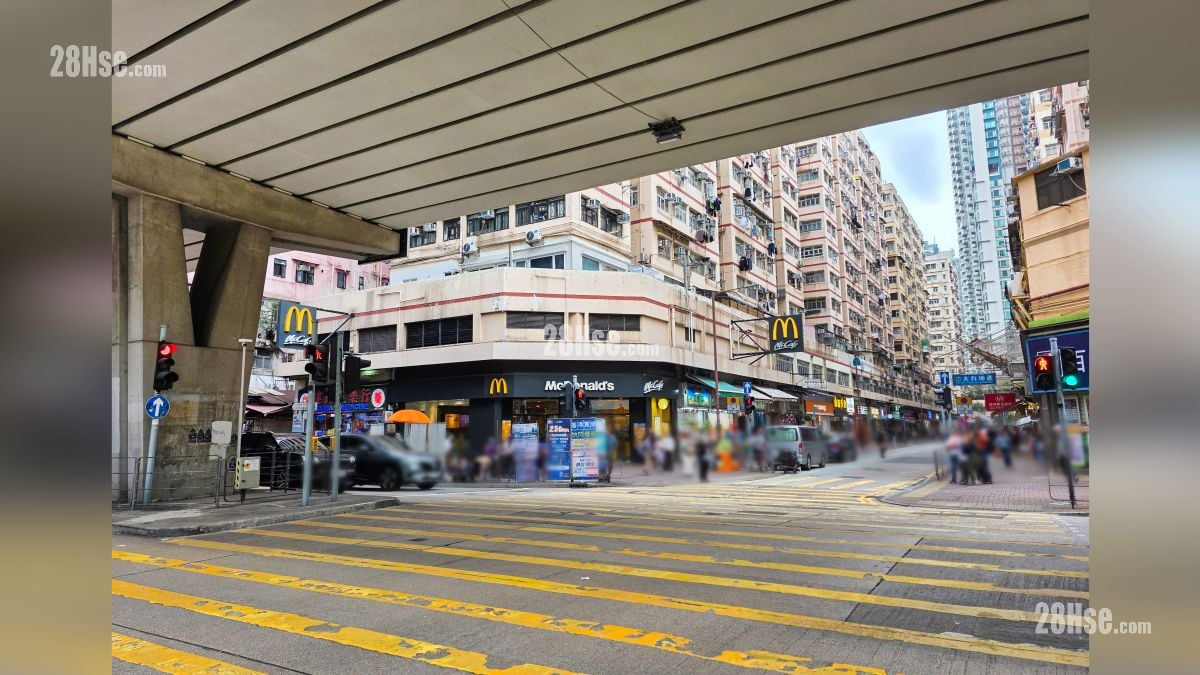 映居 鄰近商場或食肆 大角咀道與埃華街交界設有較多食肆商舖