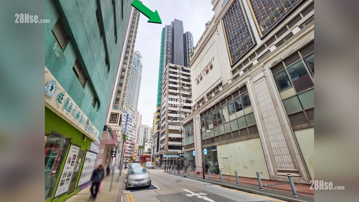 映居 周邊大廈 項目 (綠色箭嘴部分) 後方的 Park Summit 奧柏．御峯