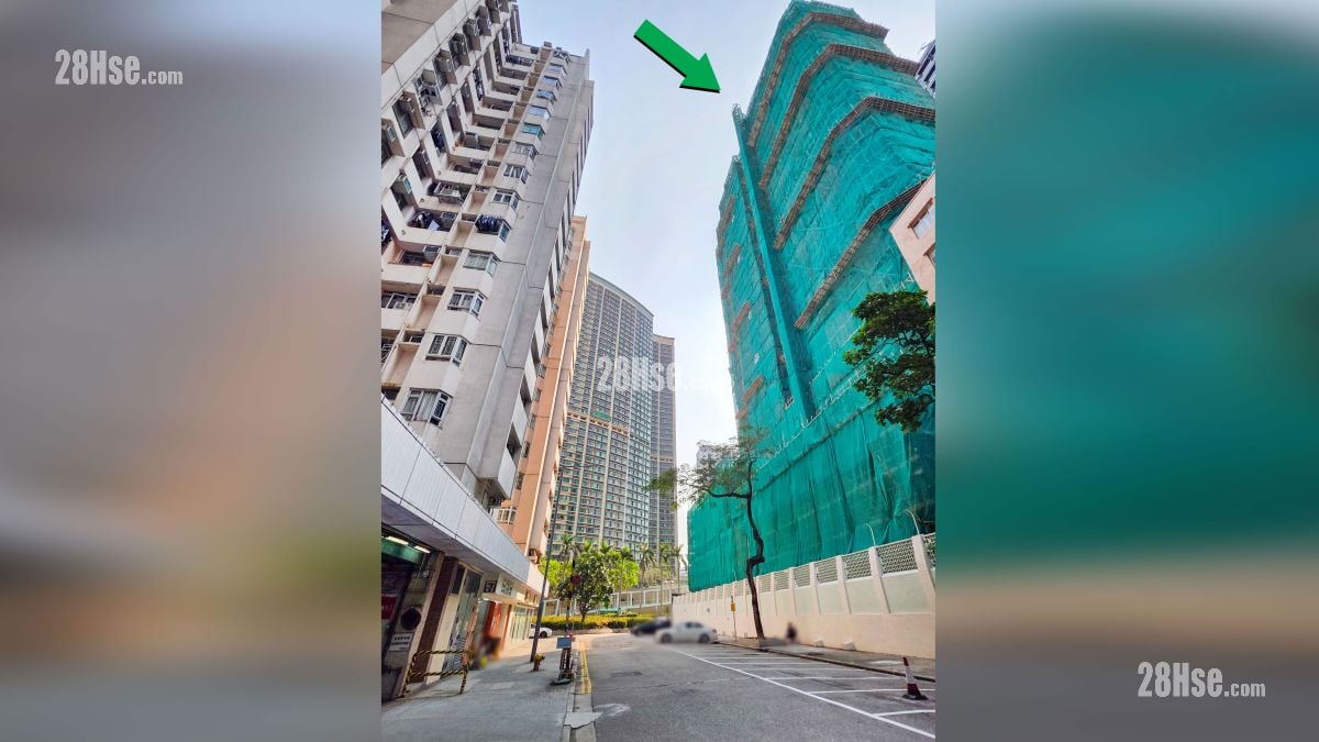 首匯 周邊大廈 項目 (綠色箭嘴部分) 鄰近紅磡灣中心 (圖片左方)