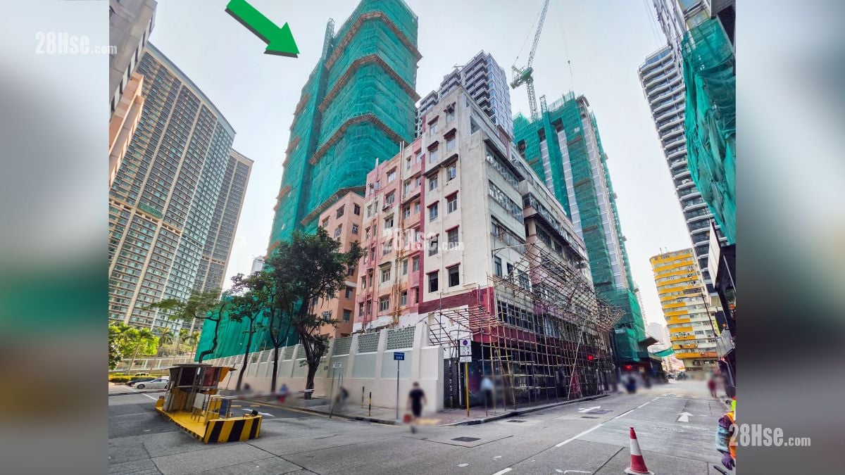 首匯 屋苑設施環境 項目 (綠色箭嘴部分) 後方的福至街與必嘉街交界