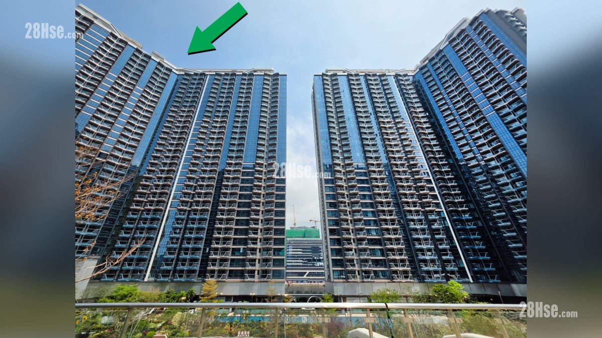 啟德海灣 2 主題大廈 從啟德空中花園觀看項目 (綠色箭嘴部分) 