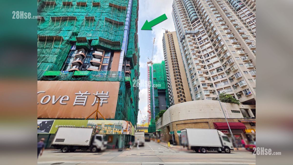 首岸 第一期 周边大厦 项目 (绿色箭嘴部分) 对面为碧丽花园 (图片右方)