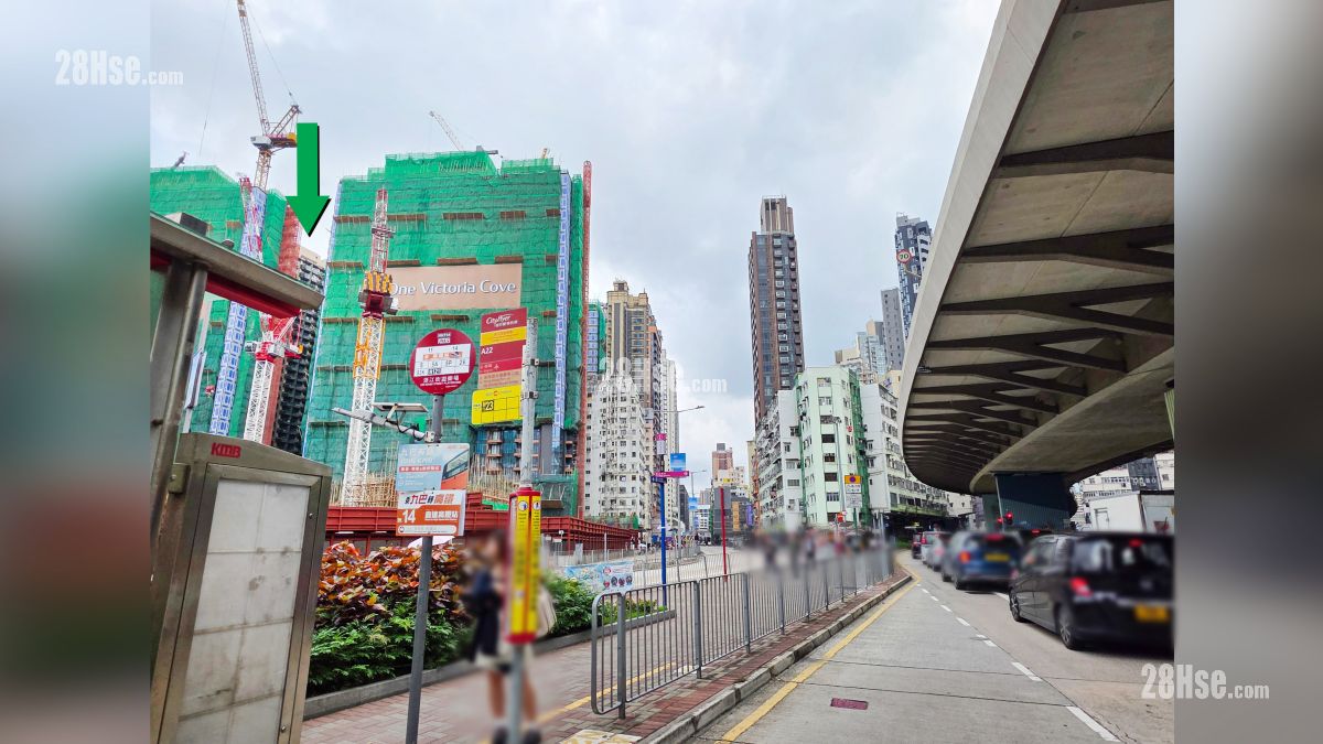 首岸 第一期 交通配套 马头围道一带设有巴士站, 项目位于绿色箭嘴部分
