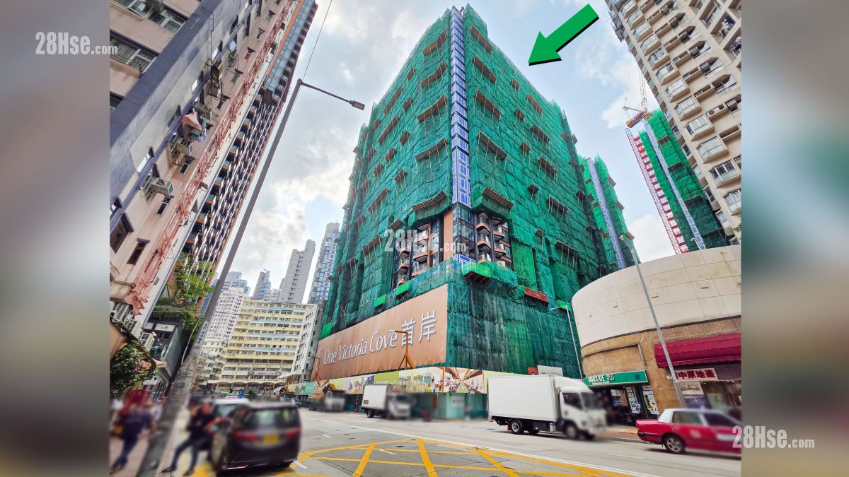 首岸 第一期 主题大厦 从庇利街观看项目 (绿色箭嘴部分) 外观