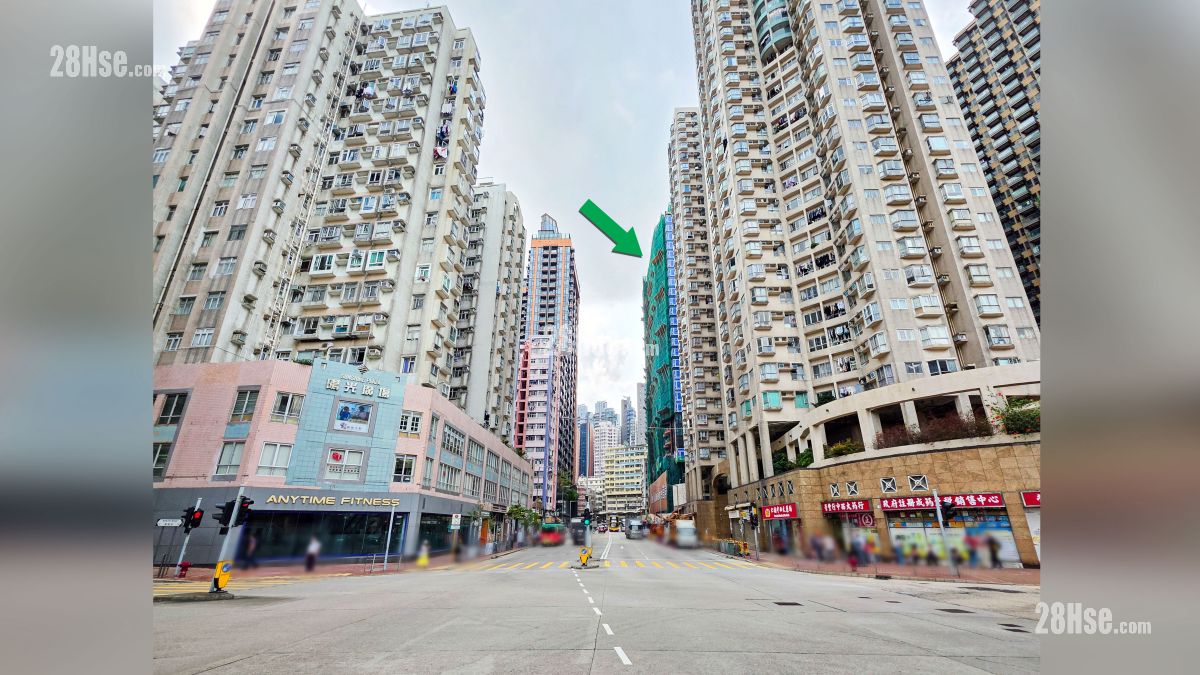 首岸 第三期 附近街道 項目 (綠色箭嘴部分) 外的庇利街與崇安街交界