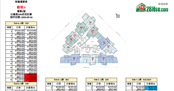 叡璟 II單位訂價圖 更新日期: 2026-09-16